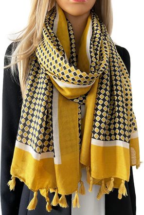 The Accessory Co. Tartan Checked Shawl Scarf for Women - Oversized Wrap With Diamond Print and Large Tassels - Ladies Scarves, Colour Block, Womens Gifts (Yellow)