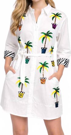 Berek My Sequins Palmtrees Shirt Dress In White
