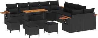 vidaXL Garden Sofa Set with Cushion 14 pcs Black Poly rattan Vidaxl