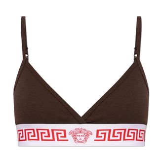 Versace Bras, female, Brown, Size: 2XL Ribbed Cotton-Jersey Bralette