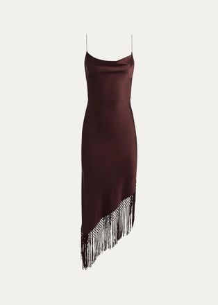 Alice & Olivia Harmony Drapey Slip Fringe Midi Dress