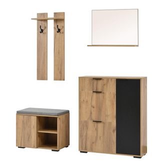 Urban Meuble Conjunto de armario de entrada 4 en 1 en madera y negro