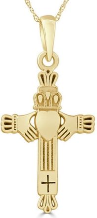 Pompeii3 14k White or Yellow Gold Gold Celtic Cross Claddagh Pendant Necklace 1 Tall