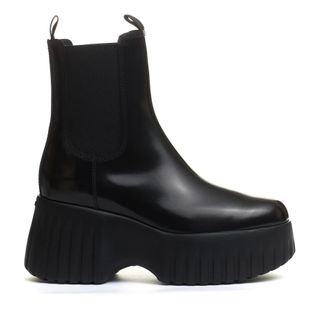 Hogan Chelsea Boots, female, Black, 7 UK, Black Leather Wedge Ankle Boots