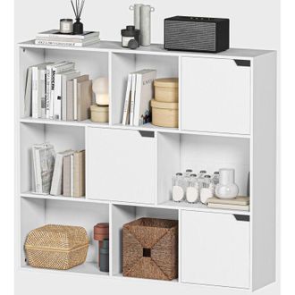HOMCOM Libreria Moderna con 6 Sezioni Aperte e 3 Chiuse in Legno Bianco