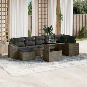 vidaXL Set De Sof&aacute;s De Jard&iacute;n Y Cojines 8 Piezas Rat&aacute;n Sint&eacute;tico Gris Vidaxl