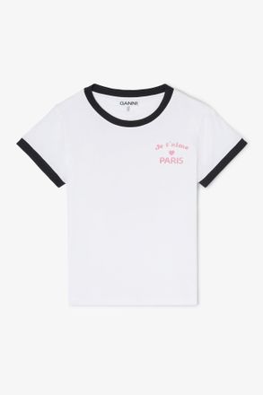 Ganni White Paris Club Baby Fit T-shirt - Size XS Organic Cotton