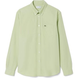 Lacoste Regular Fit Oxford Button-Down Shirt in Vert at Nordstrom, Size 15.75