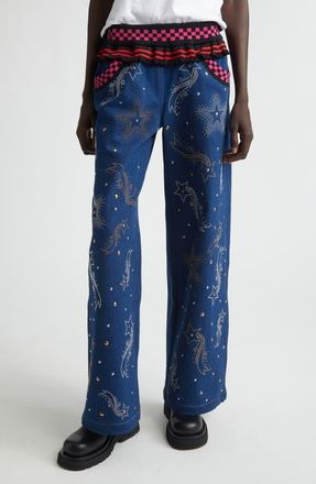 Chopova Lowena Peebles Studded Wide Leg Jeans in Blue Multi at Nordstrom, Size Medium
