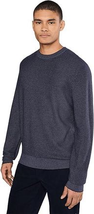 Vince Geo Jacquard Long Sleeve Crew Mens Sweater Hyacinth/Coastal : LG, Cashmere/Cotton/Wool