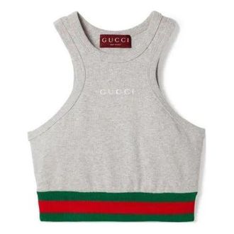 Gucci (WMNS) Gucci Cotton Rib Tank Top With Web Grey 785735-XJGK0-1056