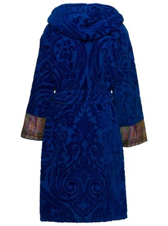 Etro new Tradition Blue Hooded Bath Robe With Ornamental Print Etro Home