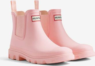 Hunter Downpour Chelsea Rubber Womens Parfait Pink Wellington Boots - Size UK 4