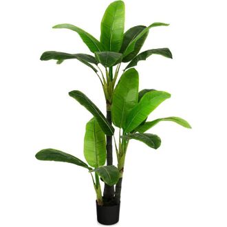 Costway Costway - Palma Artificial De 150 Cm, Palma Tropical De Imitaci&oacute;n Con 18 Hojas Grandes, Maceta De Cemento, Musgo, Planta Verde Realista En Maceta Para