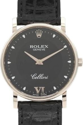 Rolex Pre-owned Cellini Witgoud Handopwinding - Dames - Vintage Horloges - Zwart - ONE Size - Leer - Vintage