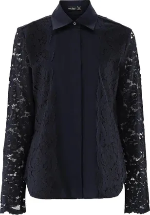 van Laack Cellai Lace Blouse - Dames - Overhemden - Blauw - XL - Katoen - Overhemden