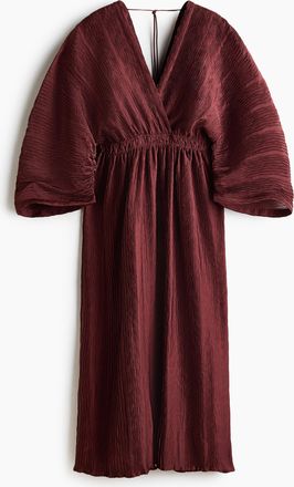 H&M Gecrinkeltes Kleid mit V-Ausschnitt - Beige