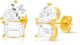 Vir Jewels 4 cttw Emerald and Pear Lab Grown Diamond Stud Earrings in 14K Gold With Push Backs For Women