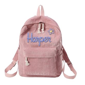 Generic Personalised Backpack for Girls Woven Cotton Rope School Bag Alphabet School Bag for and Waterproof Backpacks, pink, B