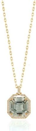 Goshwara Gossip Asscher Cut Stone & Pav&eacute; Diamond Pendant Necklace in Translucent Green at Nordstrom, Size 16