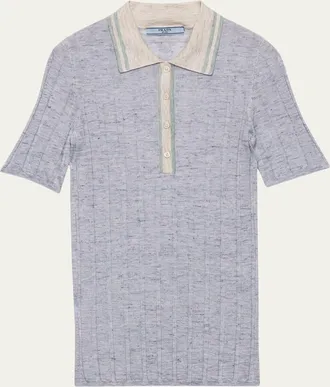 Prada Cashmere-Silk Rib Polo Shirt