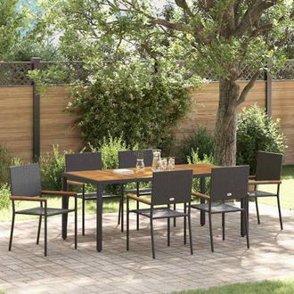 Berkfield Home 7 Piece Garden Dining Set Black Poly Rattan