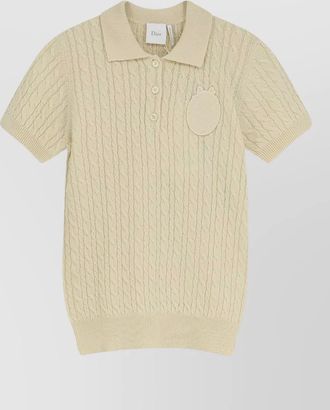 Dior short sleeve pullover cable knit ribbed hem