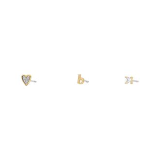 Fossil Womens Initials Gold-Tone Brass Stud Earring Set