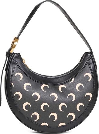 Marine Serre mini Moon buckle-strap shoulder bag - women - Polyurethane/Polyester/Cotton/Calf Leather - One Size - Black