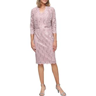 S.L. Fashions Sequin Stretch Lace Sheath Sleeveless Dress with Jacket in Blush at Nordstrom, Size 10