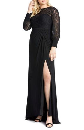 Mac Duggal Sequin Lace Illusion High Sweetheart Neck Evening Gown in Black at Nordstrom, Size 24W