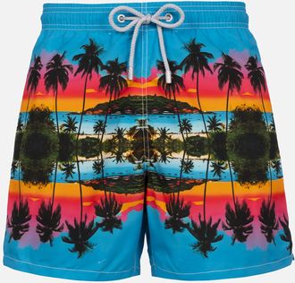 MC2 Saint Barth Man Mid-length Gustavia Swim-shorts With Palms Landscape Placed Print Ai Co-created Design By Rickdick - Powered By Red-eye