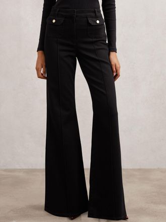 Reiss Black Petite Flared Pocket-detail Jeans, 26