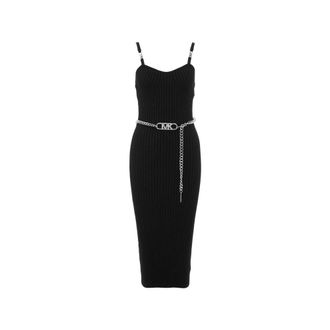 Michael Kors Geribde Viscose Bustierjurk met Ceintuur - Dames - Casual kleedjes - Zwart - L - Polyester - Kleedjes