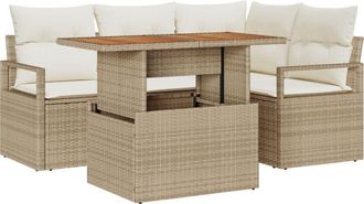 vidaXL Garden Sofa Set with Storage 5 pcs Beige Poly rattan Vidaxl