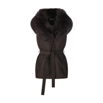 Yves Salomon Gilet 75cm - Dames - Jassen - Bruin - Maat: L Leer