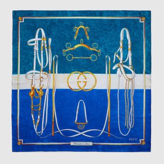 Gucci Morso DOro Printed Silk Carr&eacute;, Blue, Silk