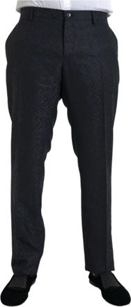 Dolce & Gabbana Blauwe Brokaat Wol Slim Fit Pantalon - Heren - Nette broeken - Blauw - 3XL - Wol - Broeken
