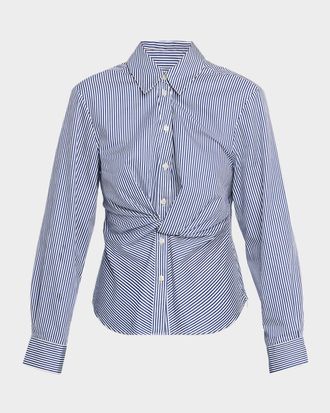 Tanya Taylor Oakley Striped Twist-Front Shirt