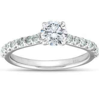 Pompeii3 1 1/4 Ct TDW Round Real Diamond Engagement Ring With Side Stones 14k White Gold