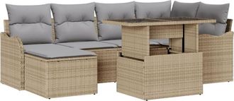vidaXL Garden Sofa Set with Cushion 7 pcs Beige Poly rattan Vidaxl