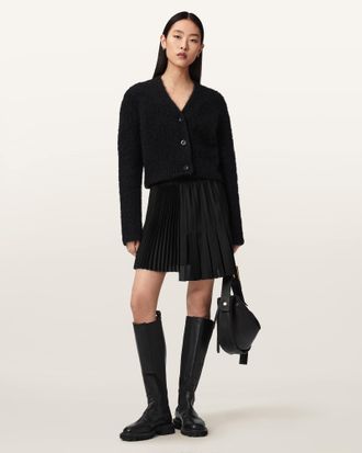 AllSaints Polyester Jax Asymmetric Mini Skirt, Size: UK 14/US 10