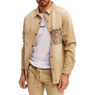 SER.O.YA Marcus Oversize Distressed Stretch Denim Snap-Up Shirt Jacket in Savannah at Nordstrom, Size Medium