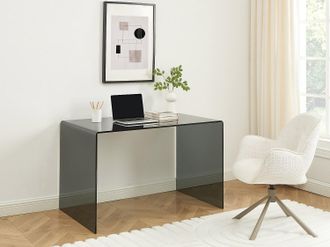 Vente-Unique Scrivania in Vetro temperato fum&eacute; Nero - ELSTRON