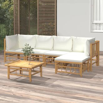 vidaXL Set De Muebles De Jard&iacute;n 6 Piezas Bamb&uacute; Y Cojines Blanco Crema Vidaxl