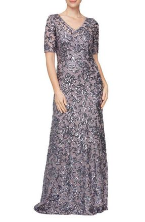 Alex Evenings Sequin A-Line Evening Gown in Icy Orchid at Nordstrom, Size 10