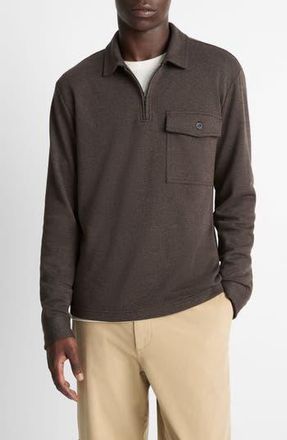 Vince Herringbone Long Sleeve Quarter Zip Polo in Heather Dark Roast/black at Nordstrom Rack, Size Xx-Large