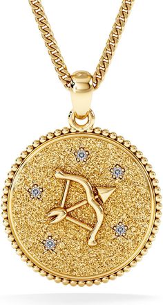 The Diamond Store Zodiac Sagittarius Necklace Medallion Lab Grown 0.02ct in 18K Gold Vermeil