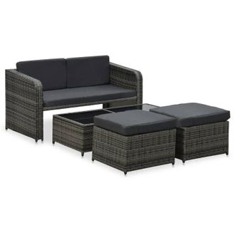 vidaXL Muebles Jard&iacute;n 4 Pzas Y Cojines Rat&aacute;n Sint&eacute;tico Gris Antracita Vidaxl