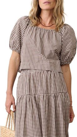 Marine Layer Gia Gingham Pima Cotton Top in Chocolate Gingham at Nordstrom, Size X-Small